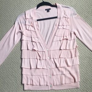 Ann Taylor Light Pink Ruffled Cardigan